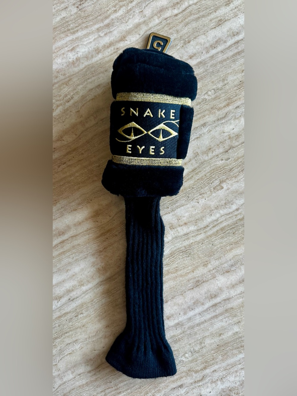 Vintage Snake Eyes Black and Gold sock style plush golf club head cover. Clean